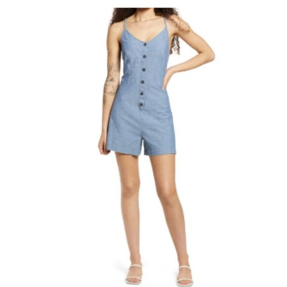 VERO MODA Akela Sleeveless Chambray Romper - Picture 1 of 4